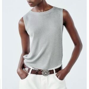 Zara Metallic Knit Sleeveless Top M